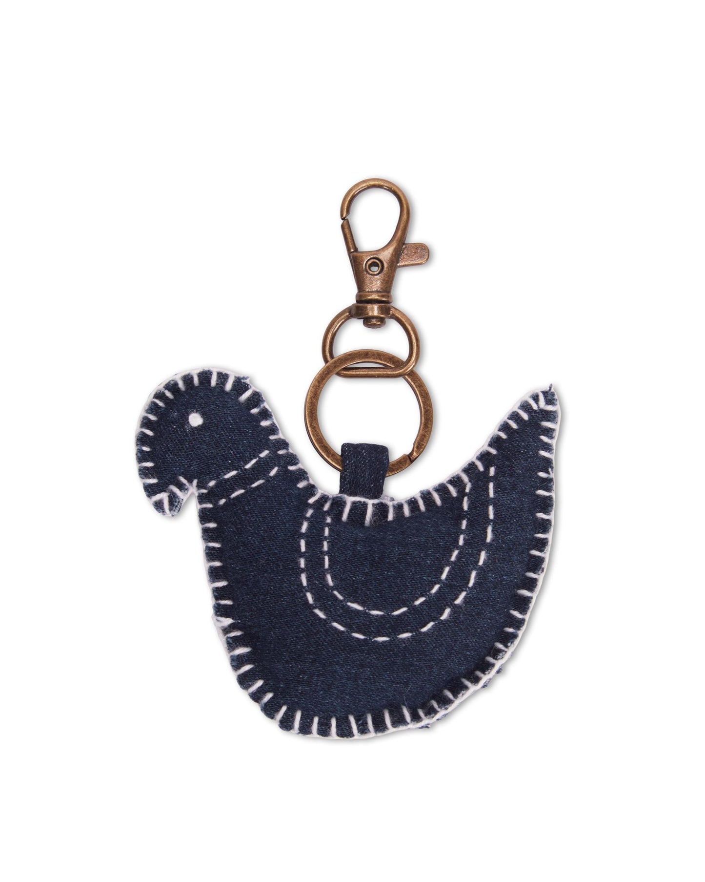 Upcycled Hand Embroidered Jeans Bird Keychain Charm