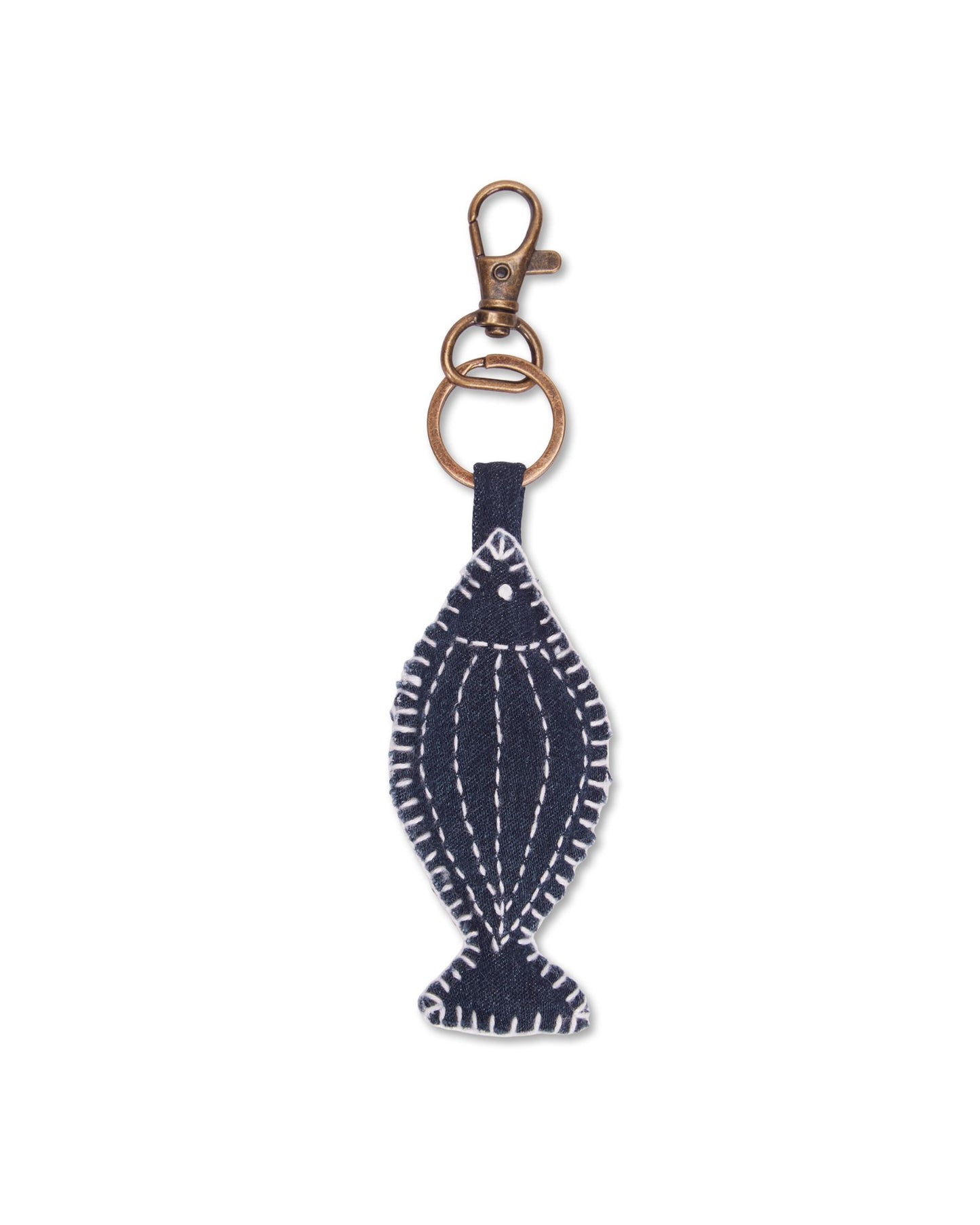 Upcycled Hand Embroidered Jeans Matsya Keychain Charm