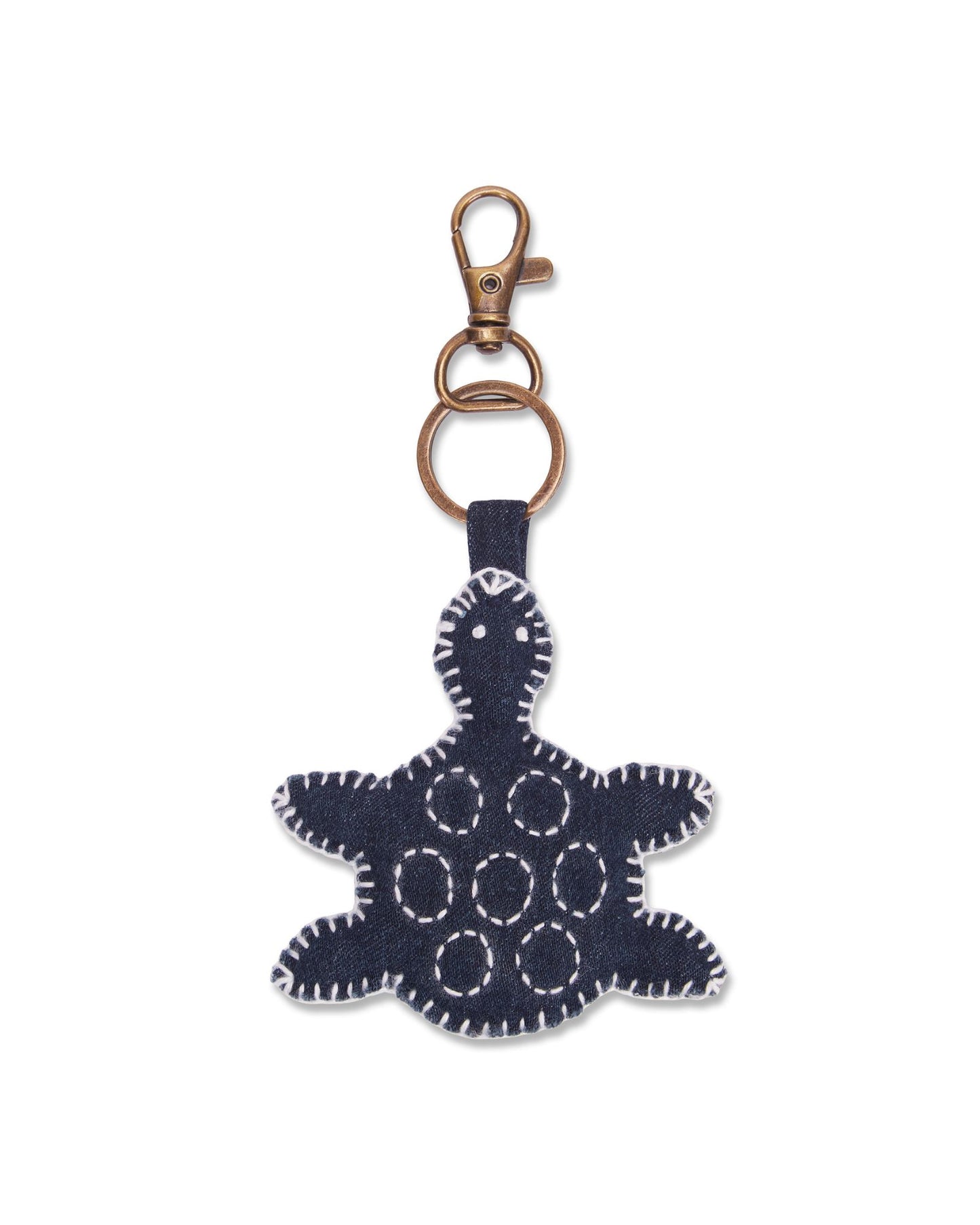 Upcycled Hand Embroidered Jeans Turtle Keychain Charm