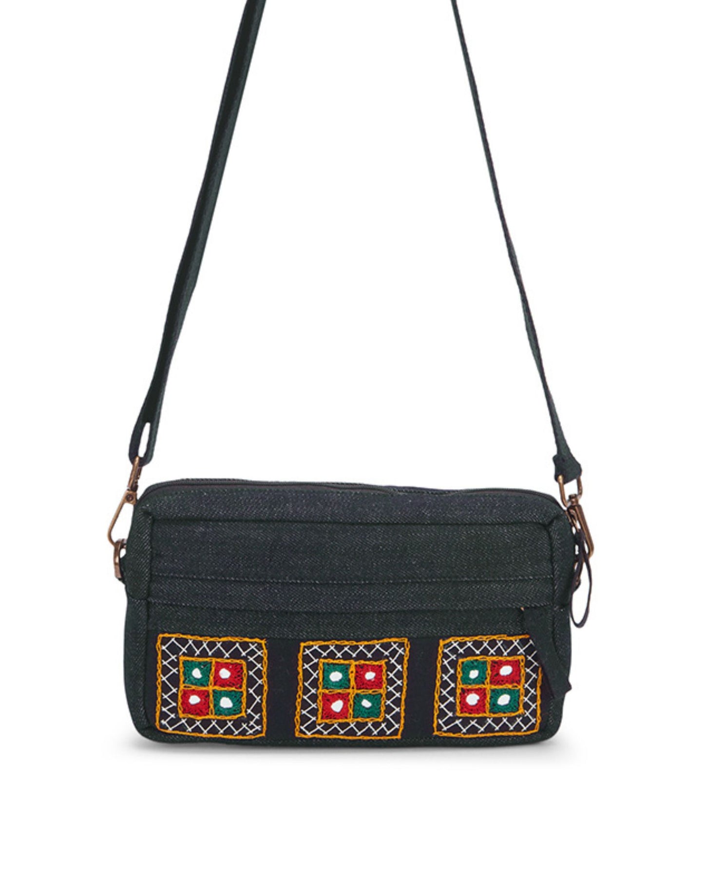 Upcycled Hand Embroidered Black Ahir 2-in-1 Wallet Sling Bag
