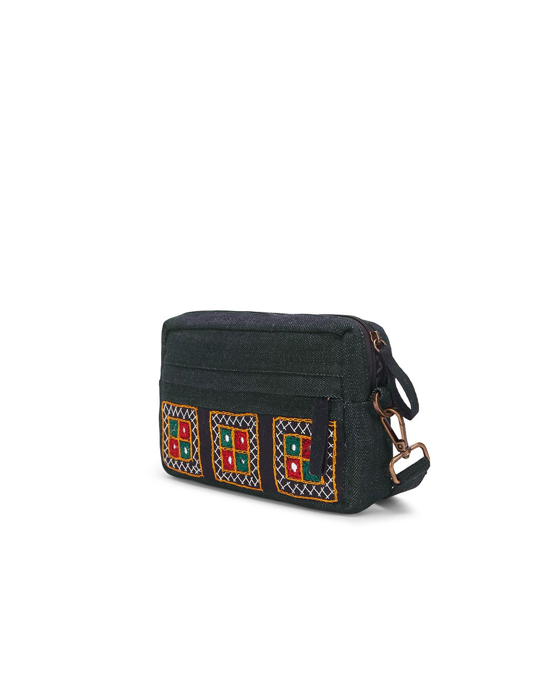 Upcycled Hand Embroidered Black Ahir 2-in-1 Wallet Sling Bag