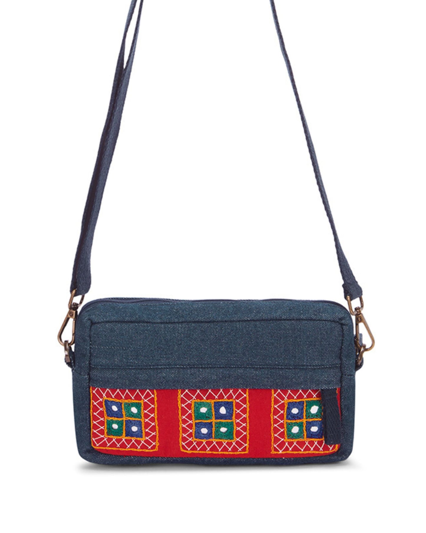 Upcycled Hand Embroidered Red Ahir 2-in-1 Wallet Sling Bag
