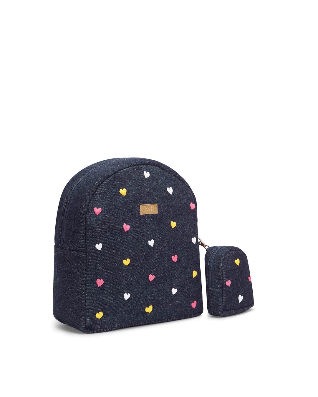 Hand Embroidered Heart Denim Mini Travel Backpack with pouch - Dwij -