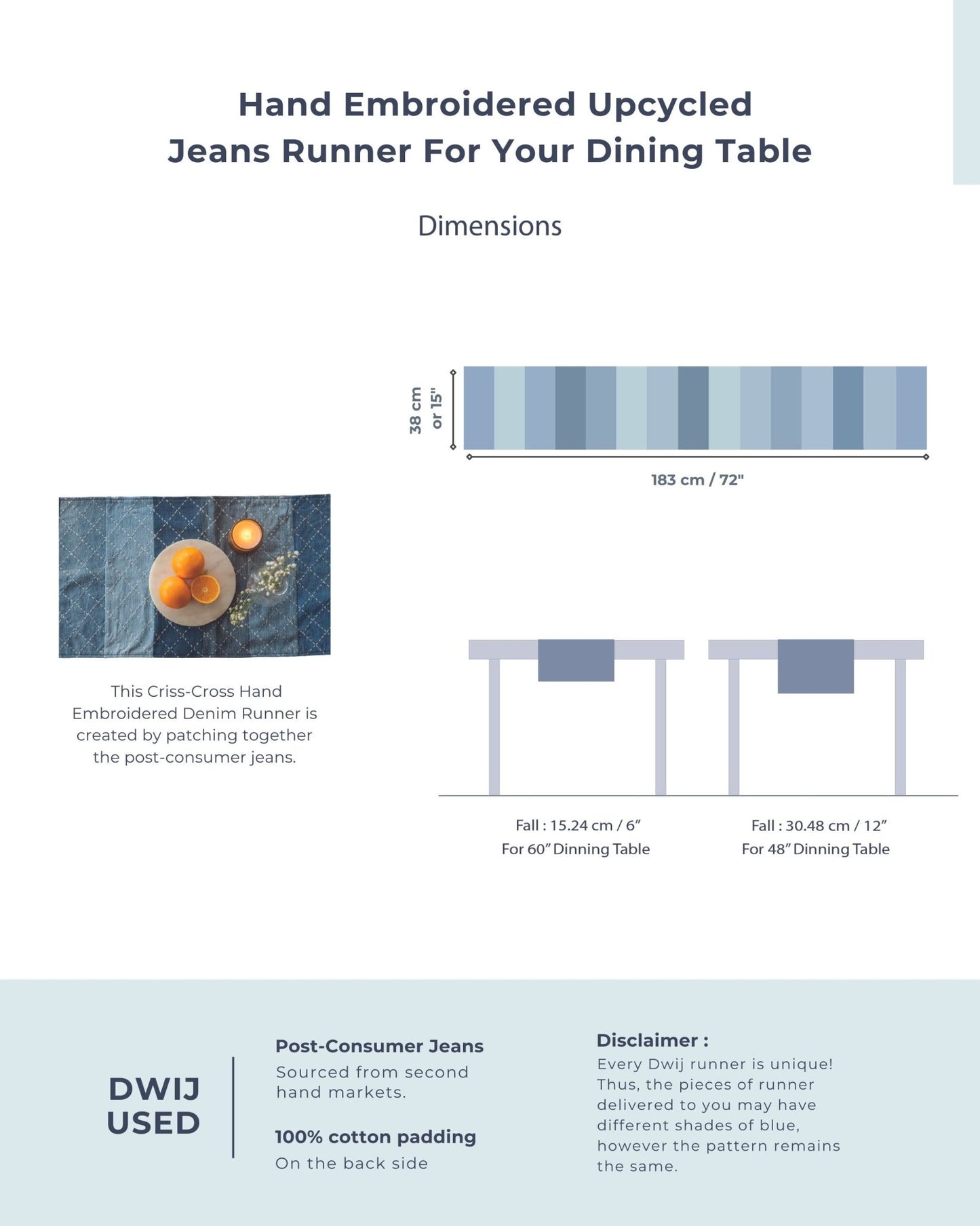 Hand embroidered Upcycled Jeans Dining Combo - Criss Cross - Dwij