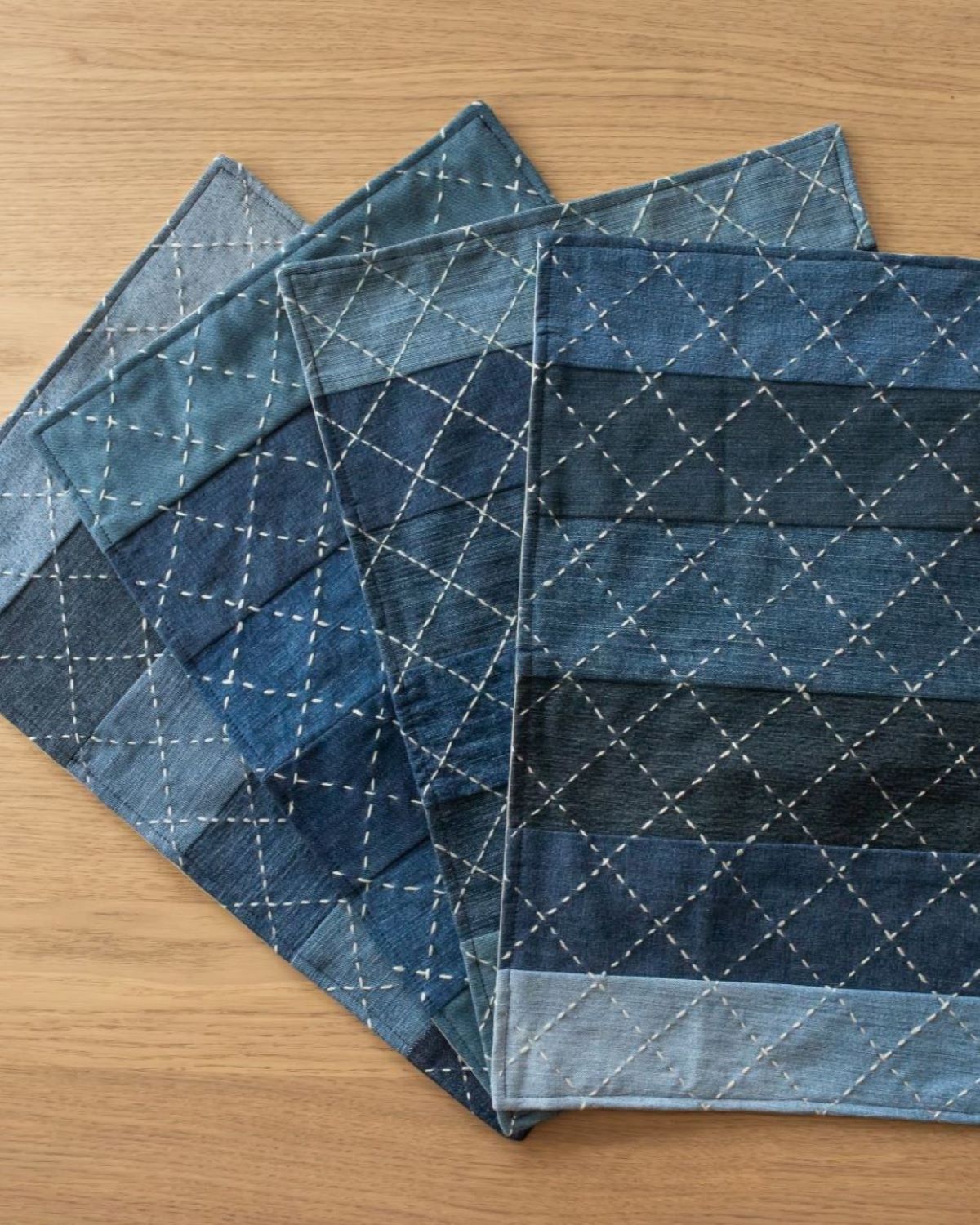 Hand embroidered Upcycled Jeans Dining Combo - Criss Cross - Dwij