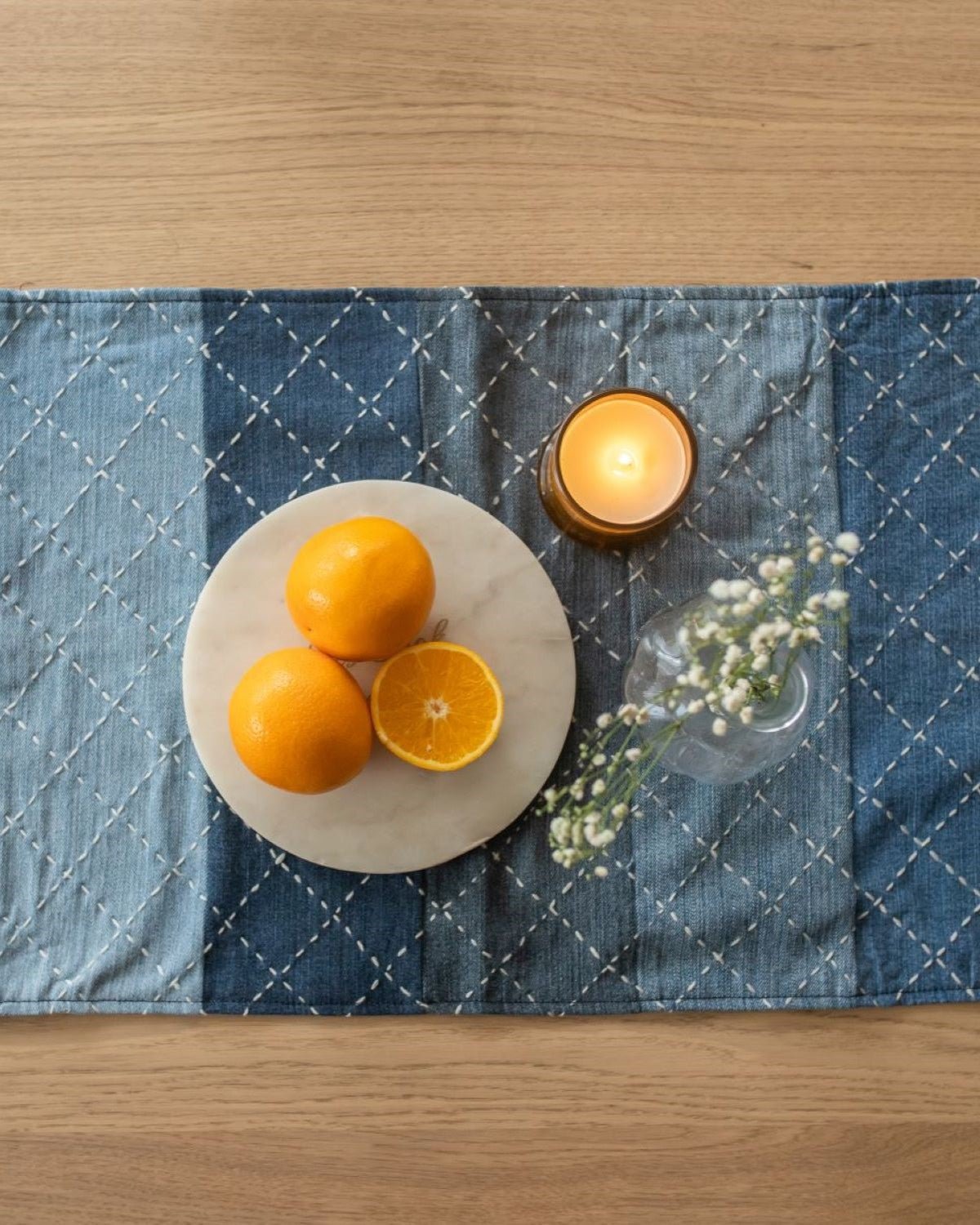 Hand embroidered Upcycled Jeans Dining Combo - Criss Cross - Dwij