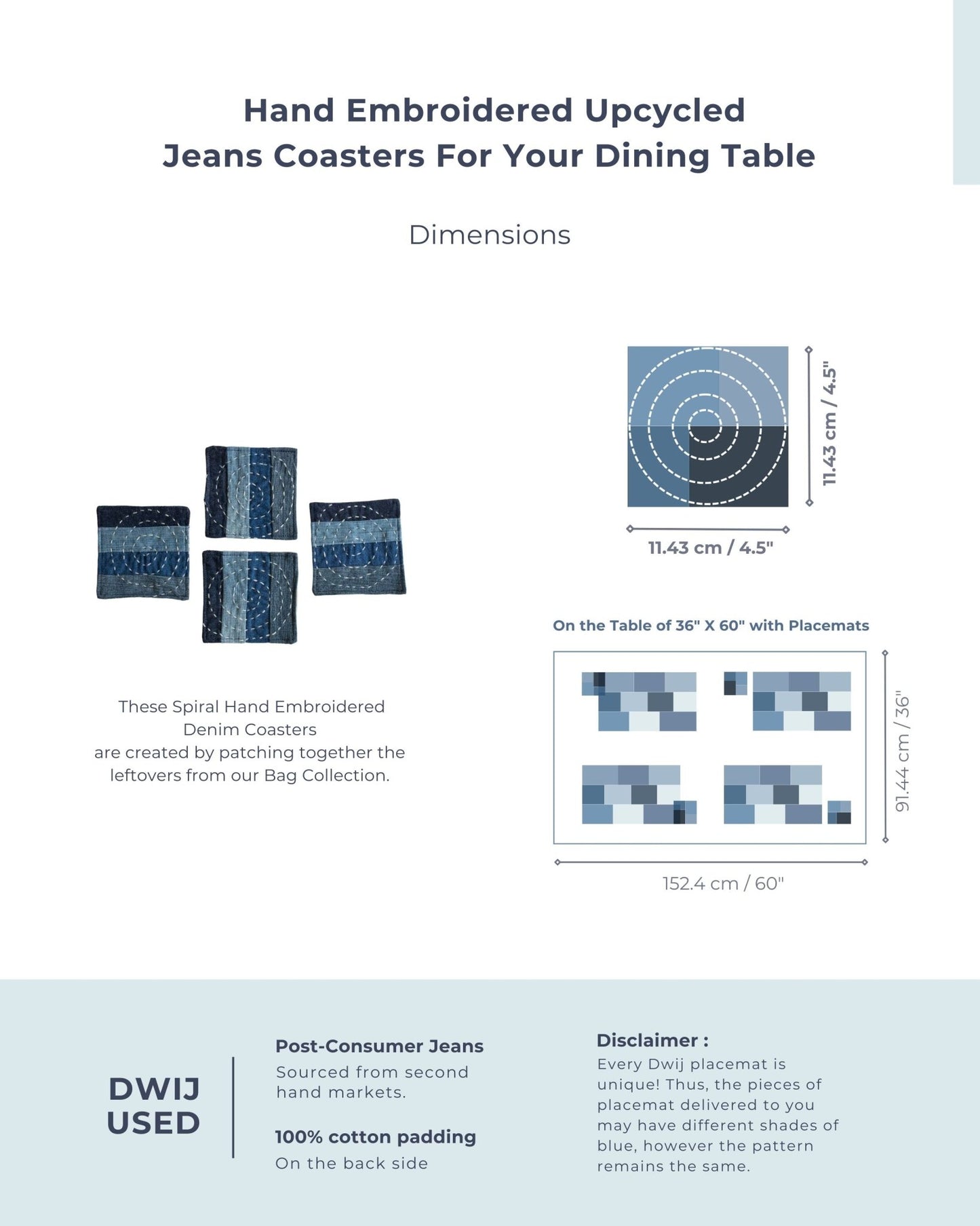Hand embroidered Upcycled Jeans Dining Combo - Spiral - Dwij