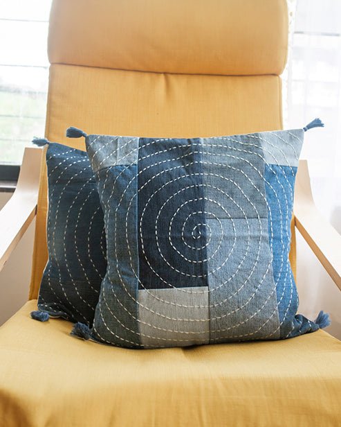 Hand embroidered Upcycled Jeans Living Space Combo - Spiral - Dwij