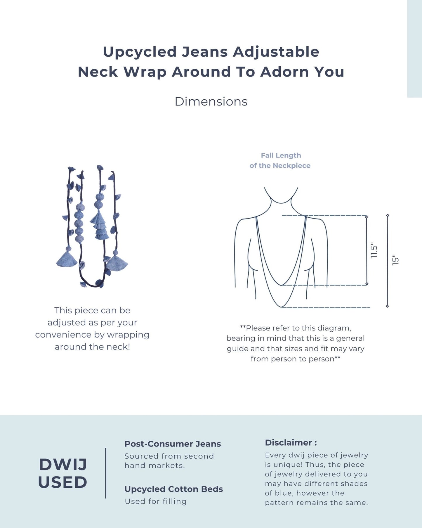 Handcrafted Upcycled Jeans Adjustable Neck Wrap Around - Dwij