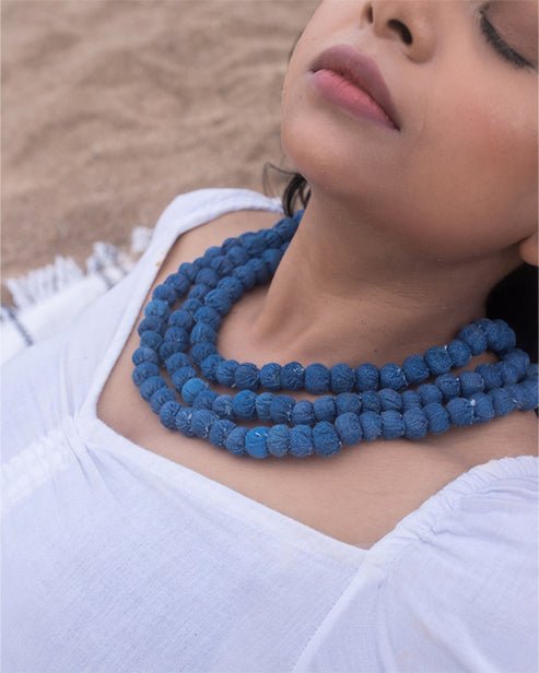 Handcrafted Upcycled Jeans Neckpiece Bhaavini (Dark) - Dwij