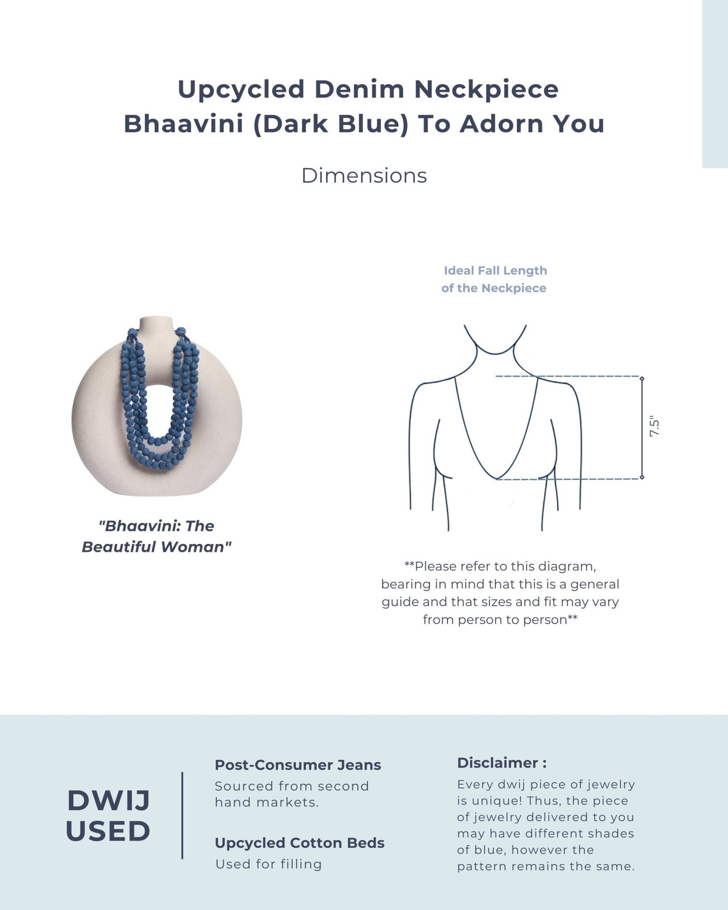 Handcrafted Upcycled Jeans Neckpiece Bhaavini (Dark) - Dwij