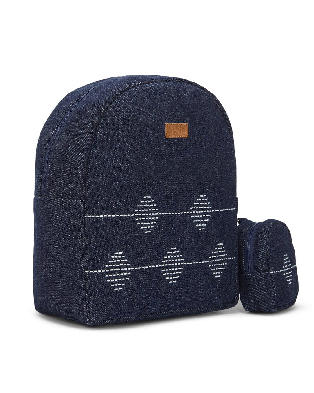 Kantha Hand Embroidered Denim Mini Travel Backpack with pouch - Dwij -