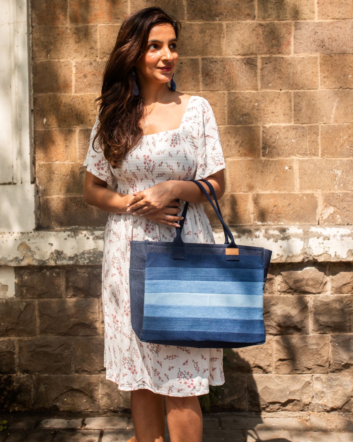 Repurposed Denim Jeans Shaded Laptop Tote - Dwij