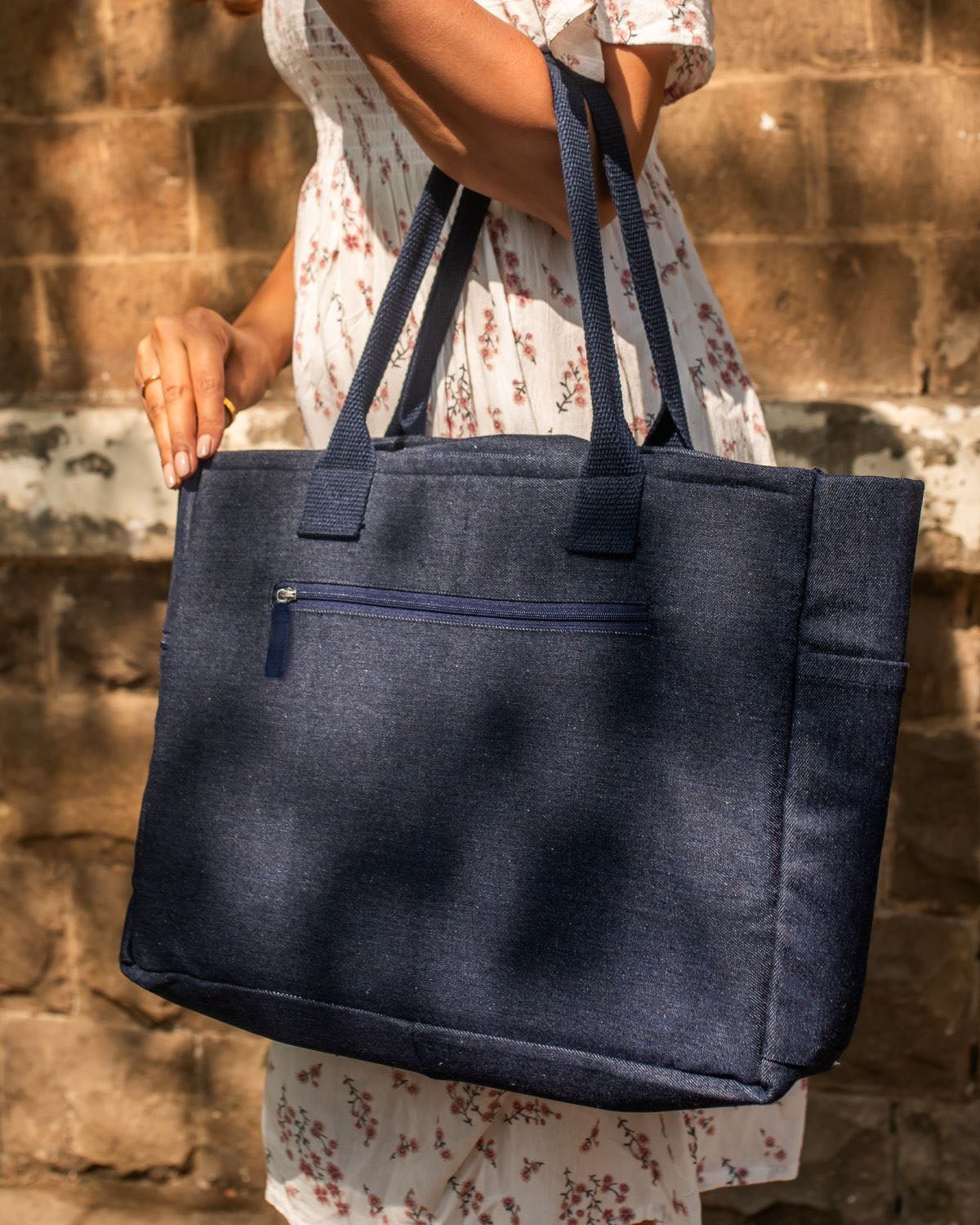 Repurposed Denim Jeans Shaded Laptop Tote - Dwij