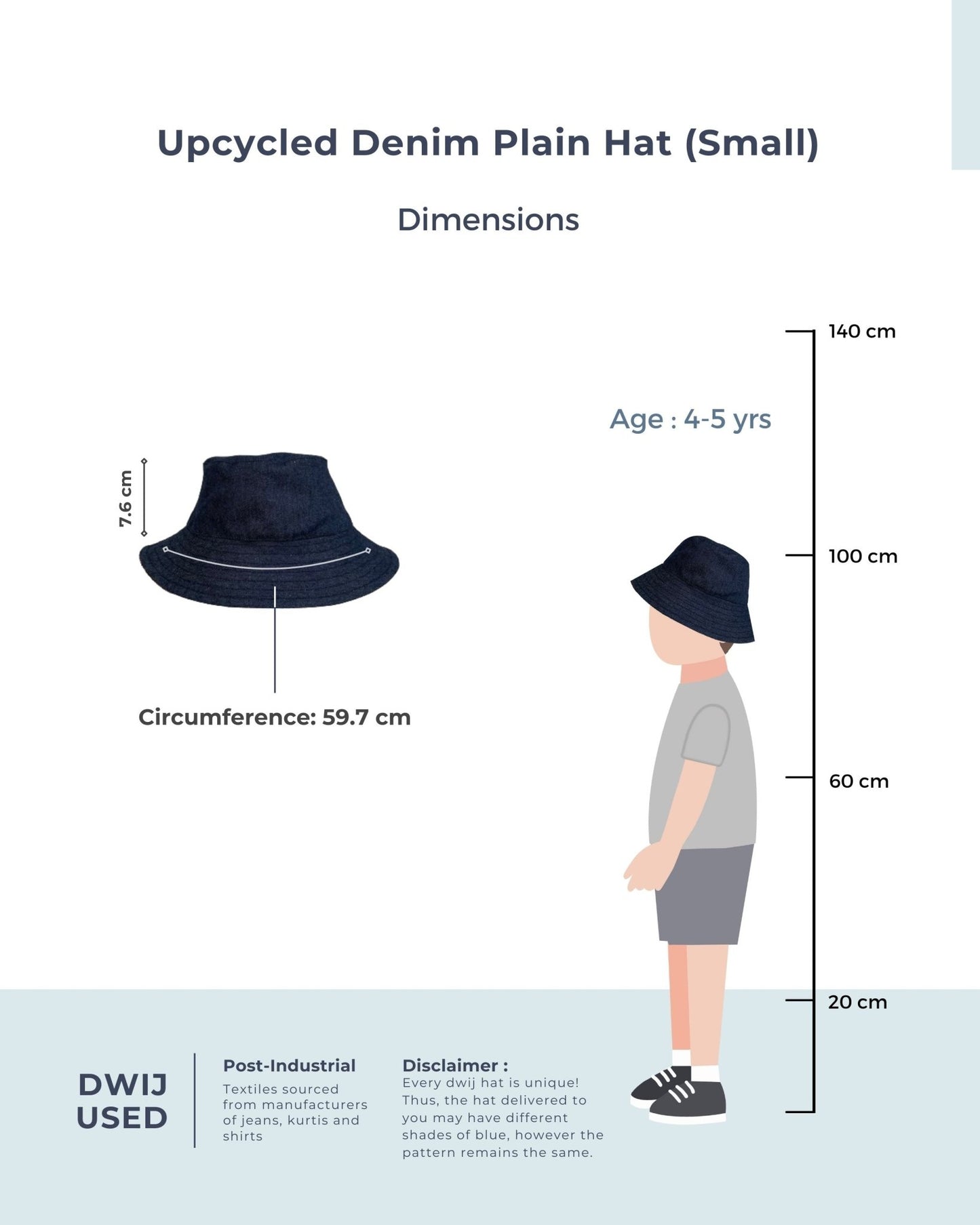 Repurposed Eco friendly Denim Jeans Plain Bucket Hat (Small) - Dwij