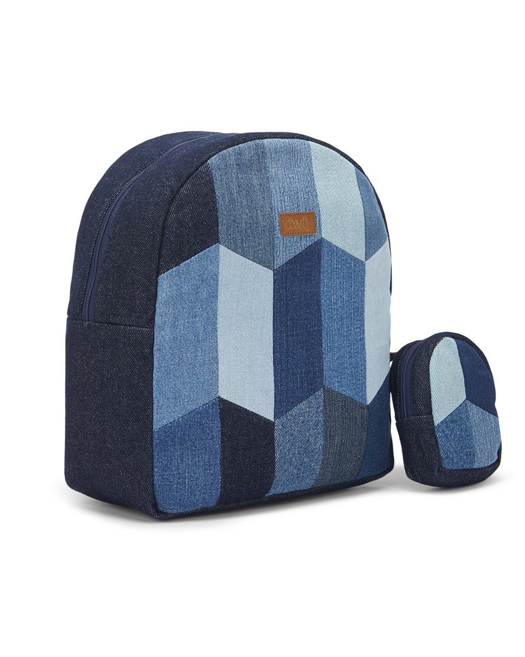 Repurposed Handcraft Denim Patched Mini Travel Backpack with pouch - Dwij -