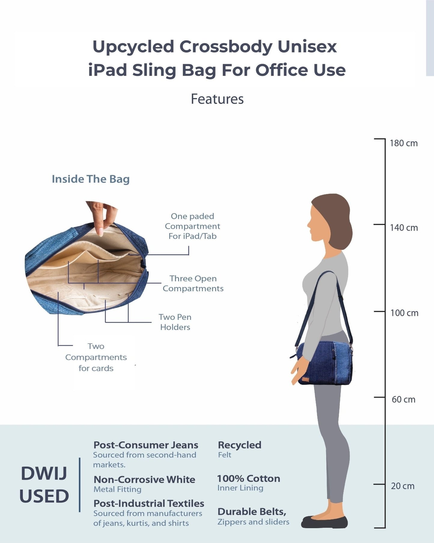 Upcycled Crossbody Unisex iPad sling Bag - Dwij