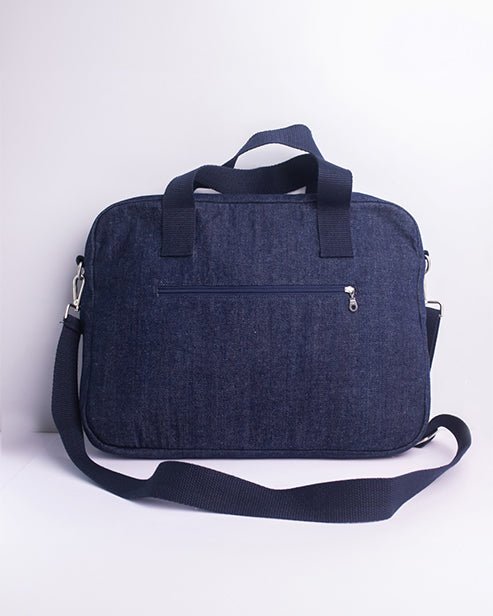 Upcycled Denim Compact Laptop Messenger Bag - Dwij