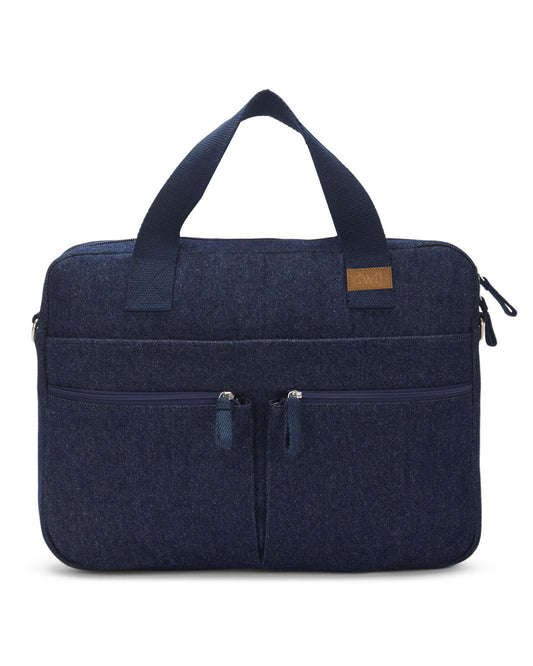 Upcycled Unisex Denim Compact Laptop Messenger Bag