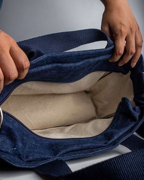 Upcycled Denim Dual Usage Tote Bag with removable insert - Dwij