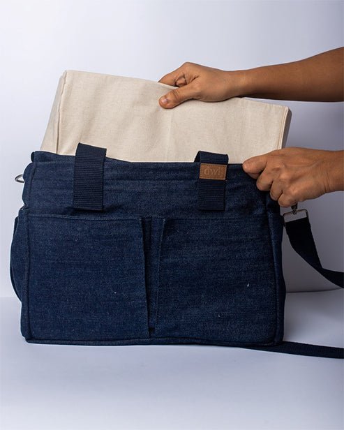 Upcycled Denim Dual Usage Tote Bag with removable insert - Dwij