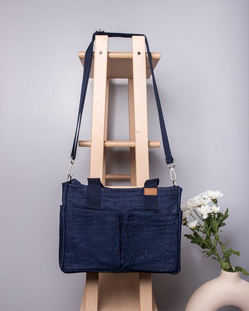 Upcycled Denim Dual Usage Tote Bag with removable insert - Dwij