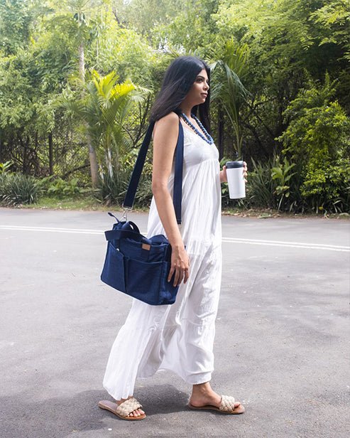 Upcycled Denim Dual Usage Tote Bag with removable insert - Dwij