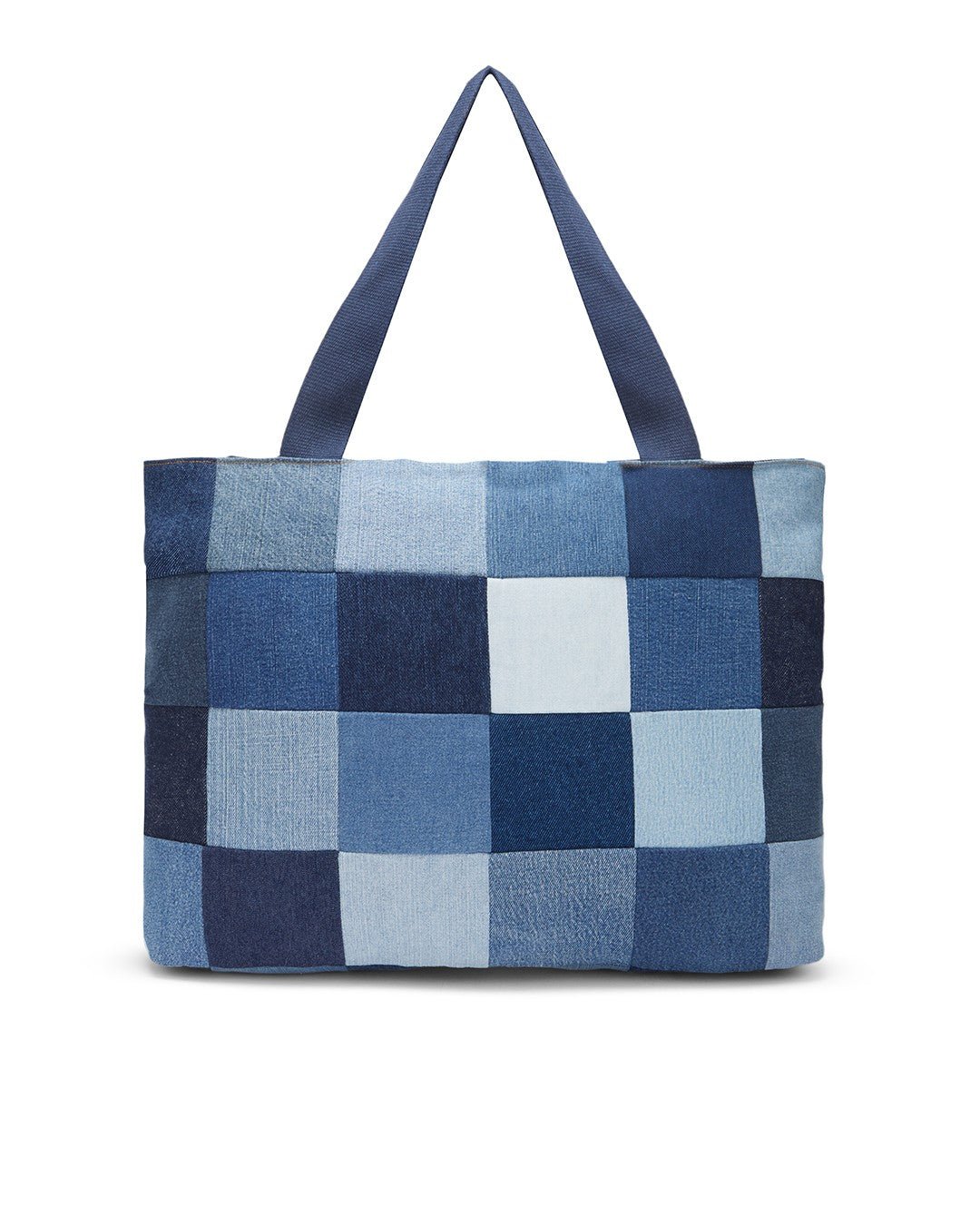 Upcycled Denim Jeans Blue Chequered Tote Bag Dark - Dwij -
