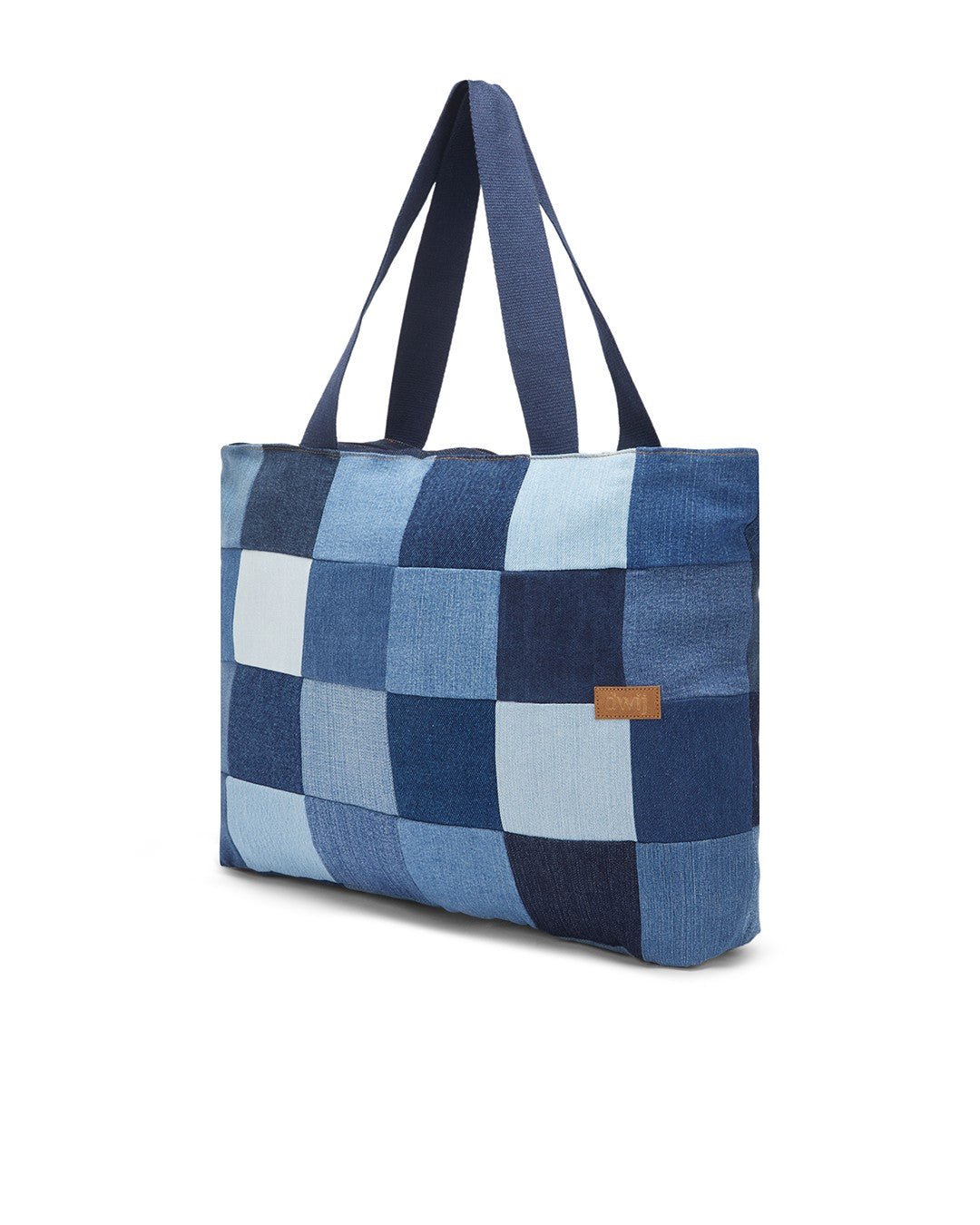 Upcycled Denim Jeans Blue Chequered Tote Bag Dark - Dwij -