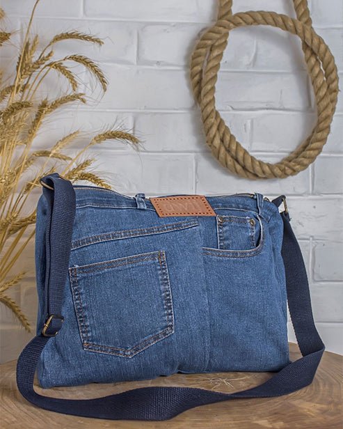 Upcycled Denim Jeans Crossbody Messenger Bag Dwij