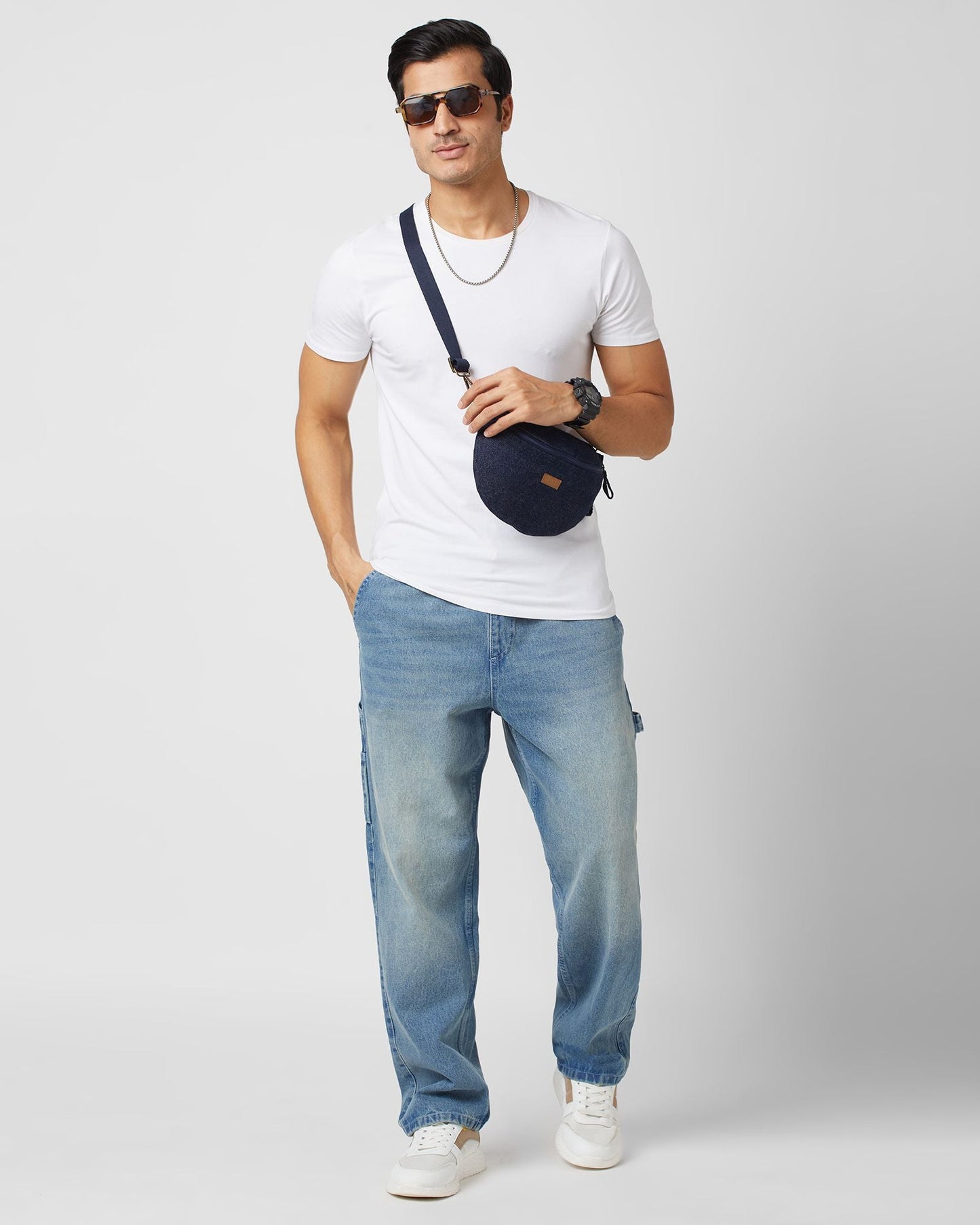 Upcycled Denim Jeans Fanny pack/Waist Pouch Dark Blue Sling Bag - Dwij -
