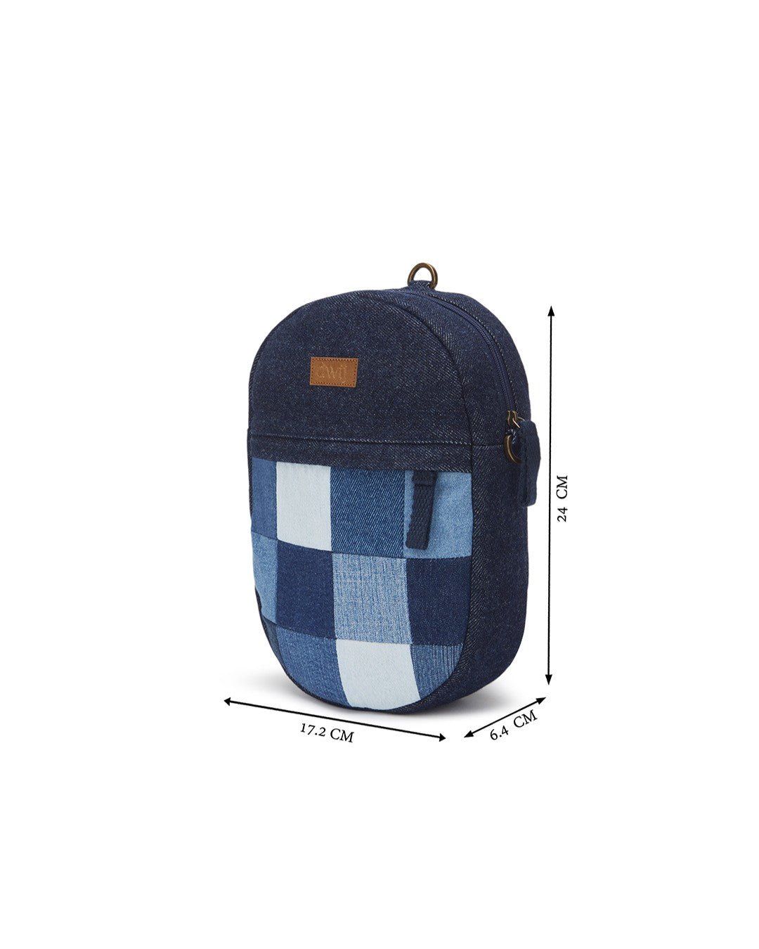 Upcycled Denim Jeans Patched Oval Fanny pack 2 - in - 1 Sling (two way bag) - Dwij -
