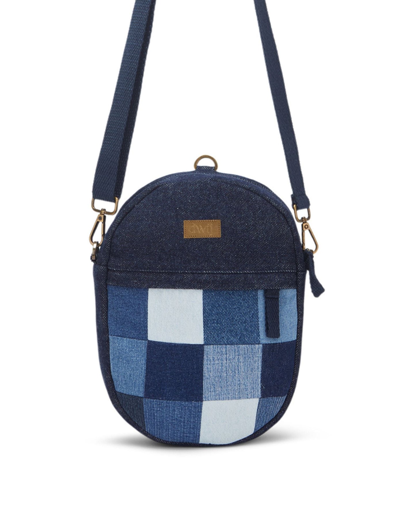Upcycled Denim Jeans Patched Oval Fanny pack (two way bag) - Dwij -