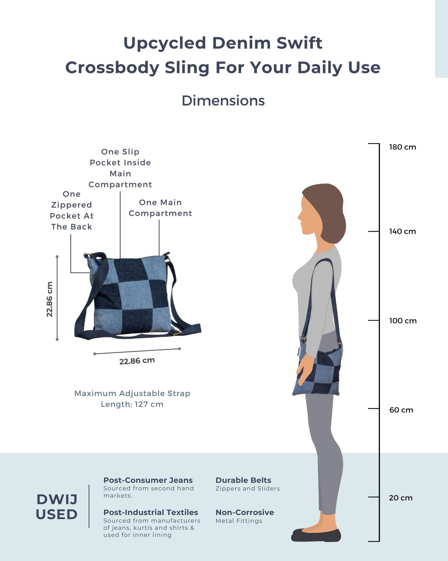 Upcycled Denim Jeans Swift Crossbody Sling bag - Dwij