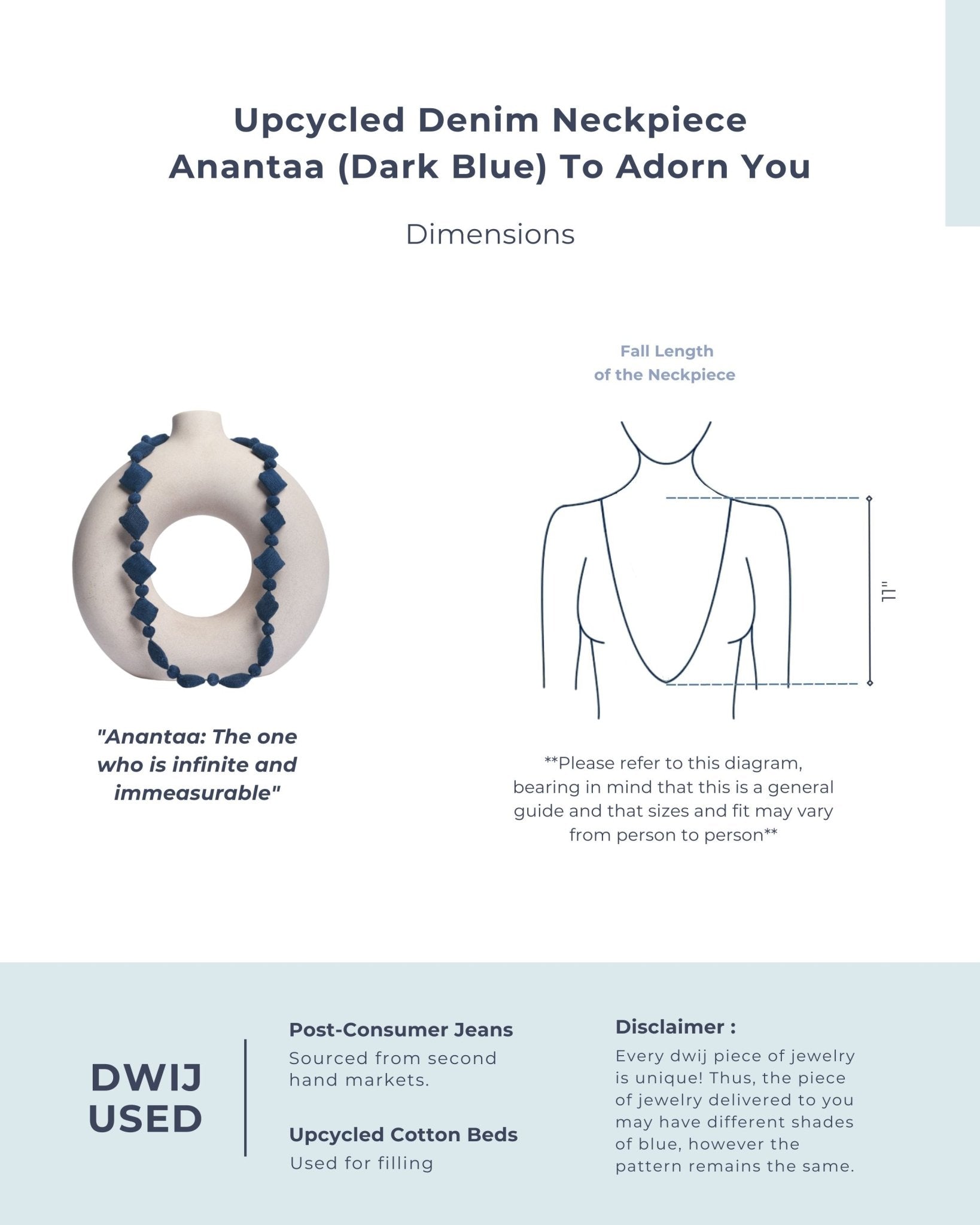 Upcycled Denim Neckpiece Anantaa (Dark) - Dwij