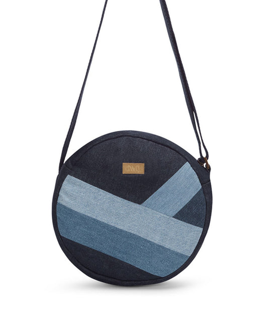 Upcycled Diagonal Striped Denim Circular sling - Dwij -
