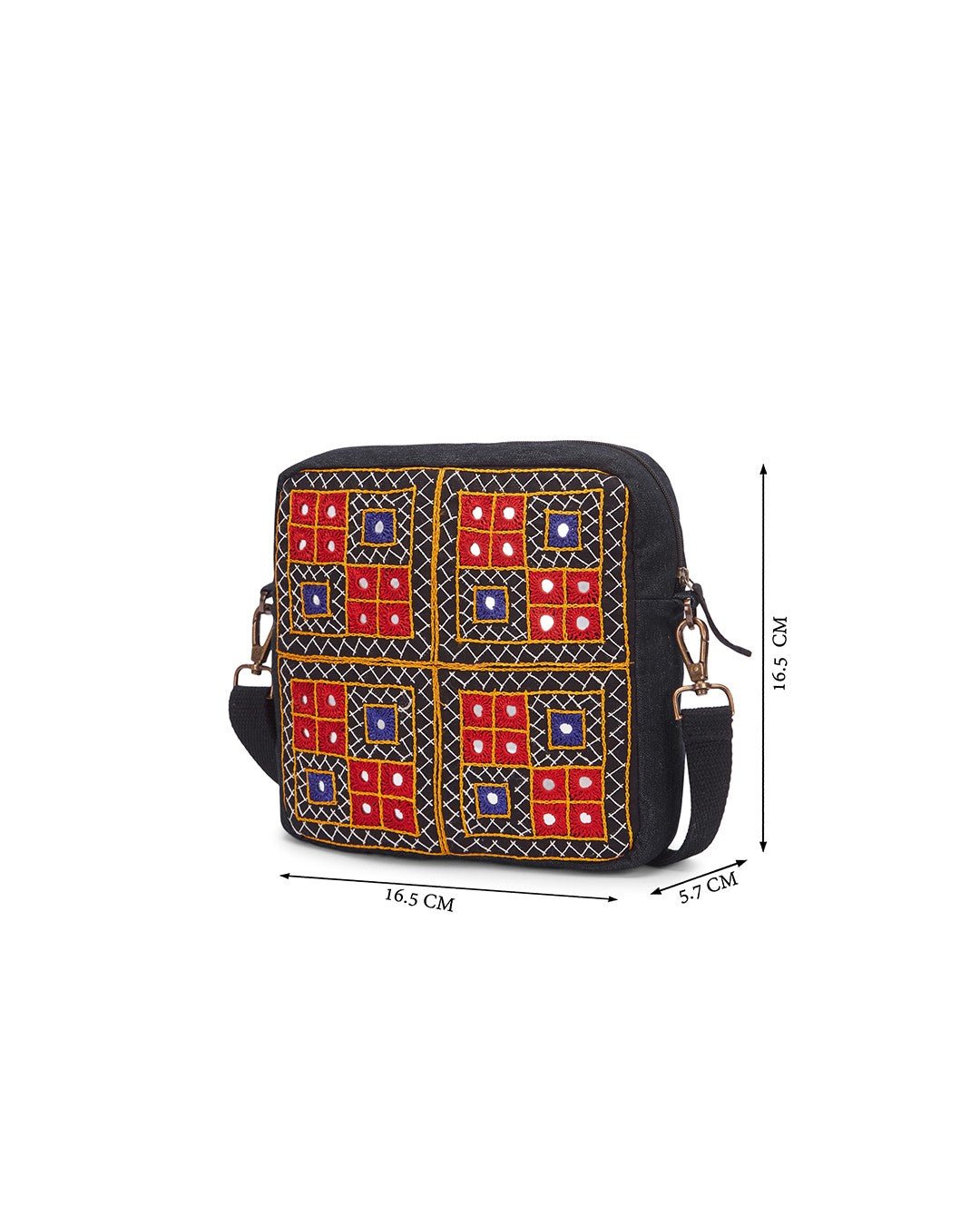 Upcycled Hand Embroidered Black Ahir Breakfree Sling Bag - Dwij -