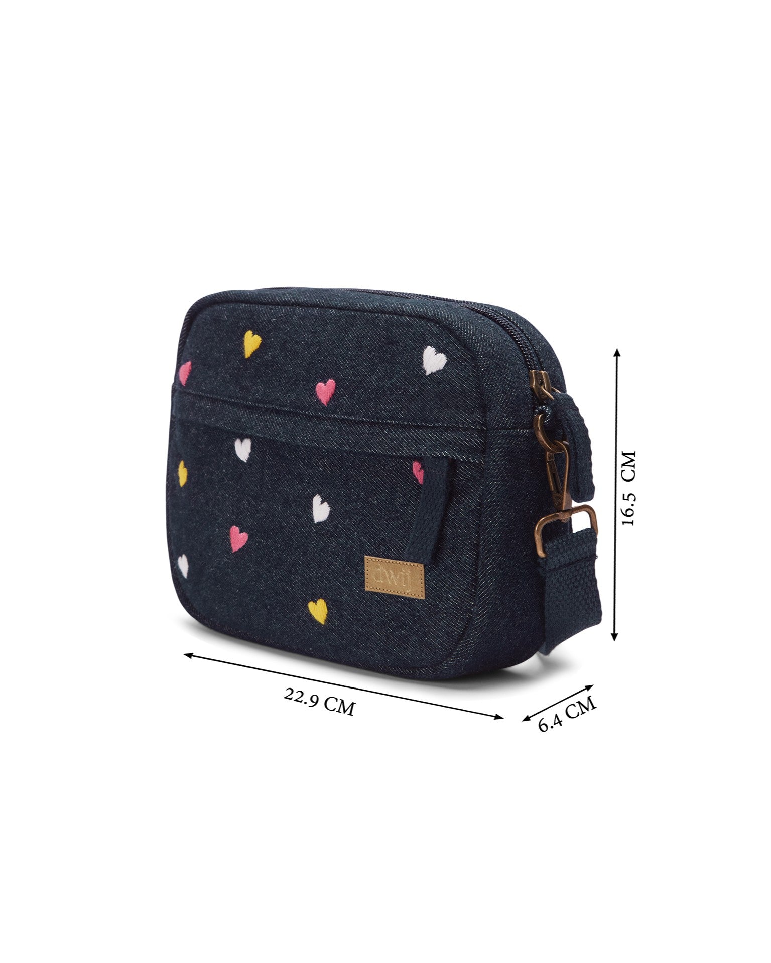 Upcycled Hand Embroidered Heart Woman Crossbody Sling Bag - Dwij -