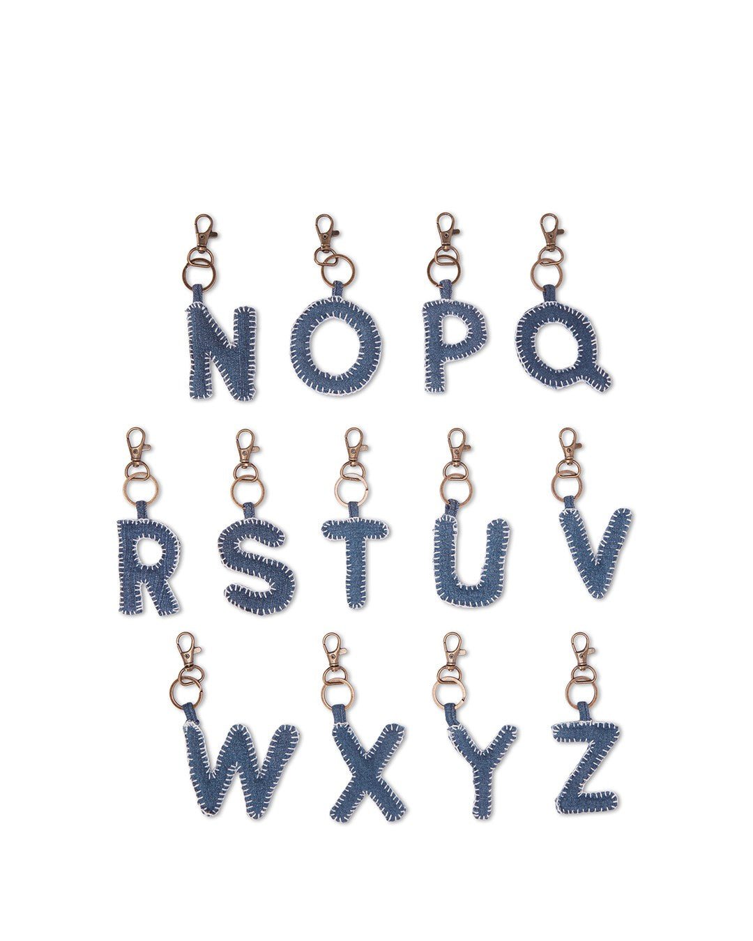 Upcycled Hand Embroidered Jeans Alphabet Charm Keychain (Antique Finish) - Dwij -