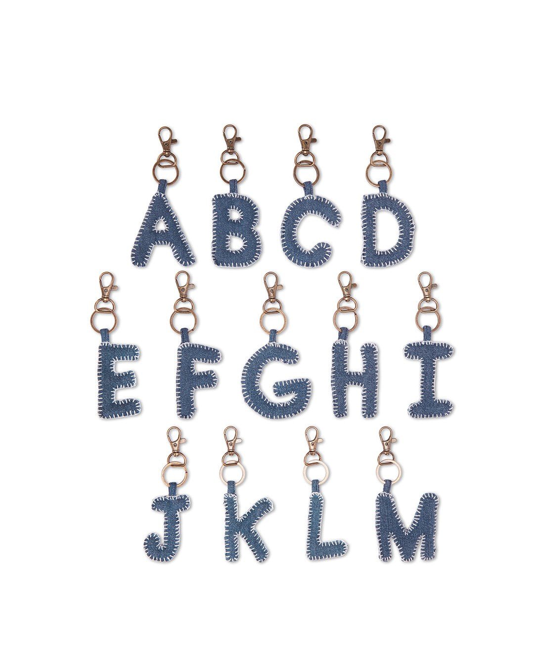 Upcycled Hand Embroidered Jeans Alphabet Charm Keychain (Antique Finish) - Dwij -
