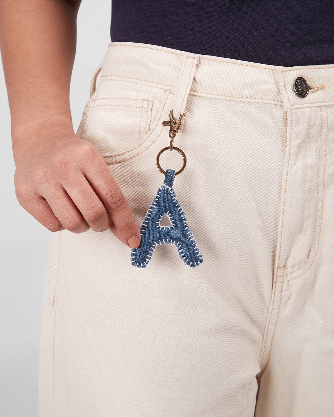 Upcycled Hand Embroidered Jeans Alphabet Charm Keychain (Antique Finish) - Dwij -