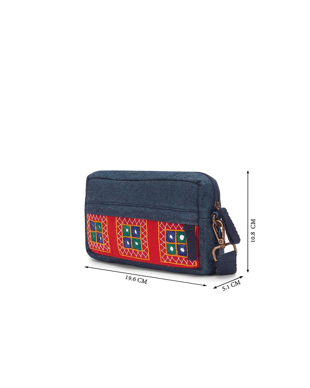 Upcycled Hand Embroidered Red Ahir 2 - in - 1 Wallet Sling Bag - Dwij -