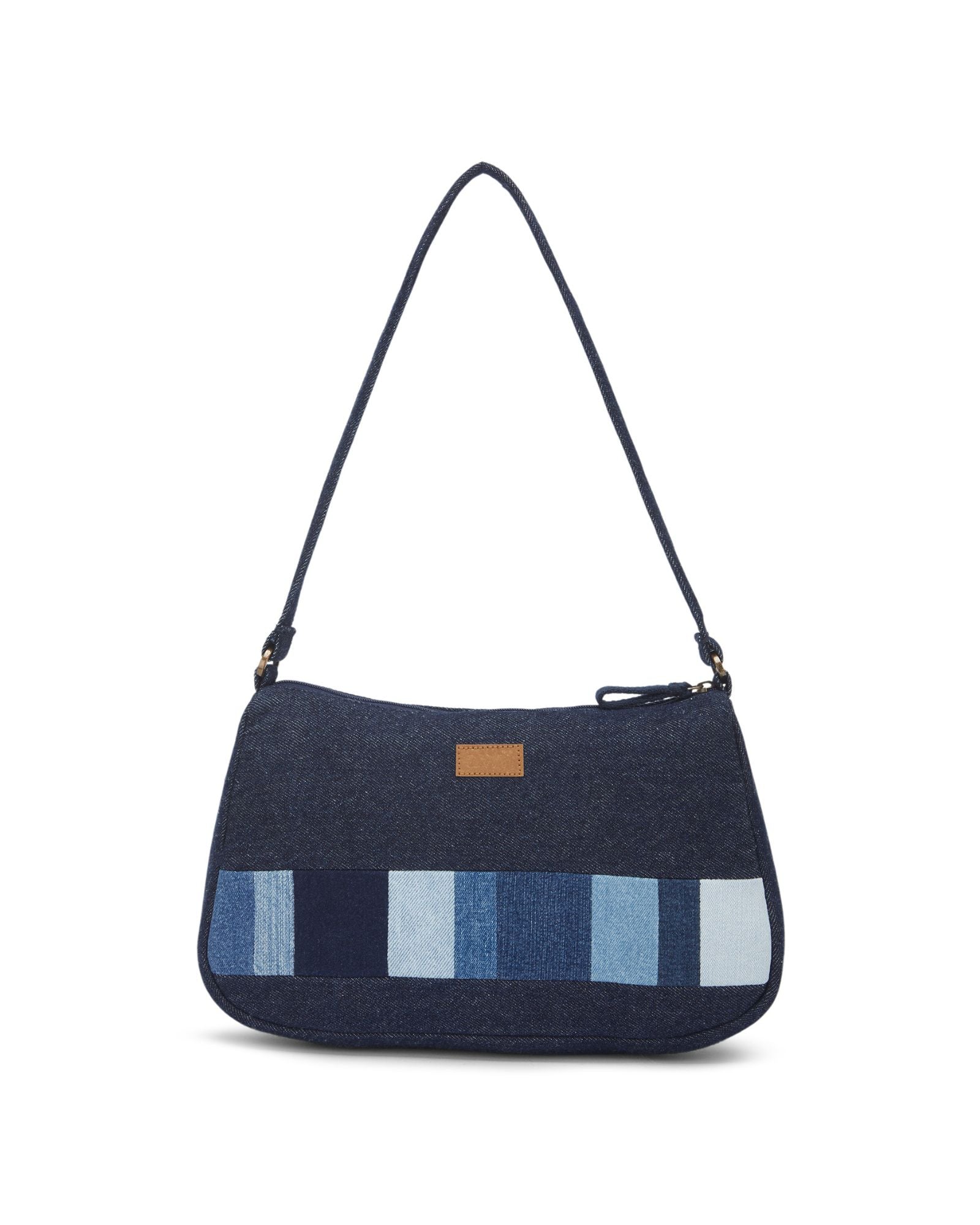 Upcycled Handcrafted Denim Jeans Blue Striped Baguette Bags - Dwij -