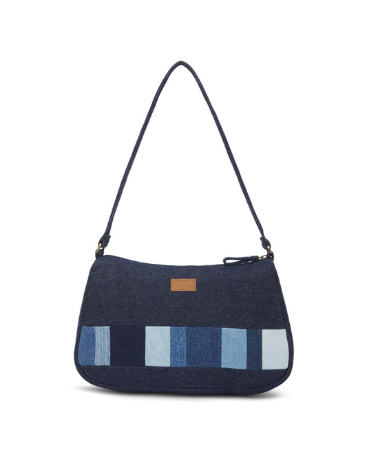 Upcycled Handcrafted Denim Jeans Blue Striped Baguette Bags - Dwij -