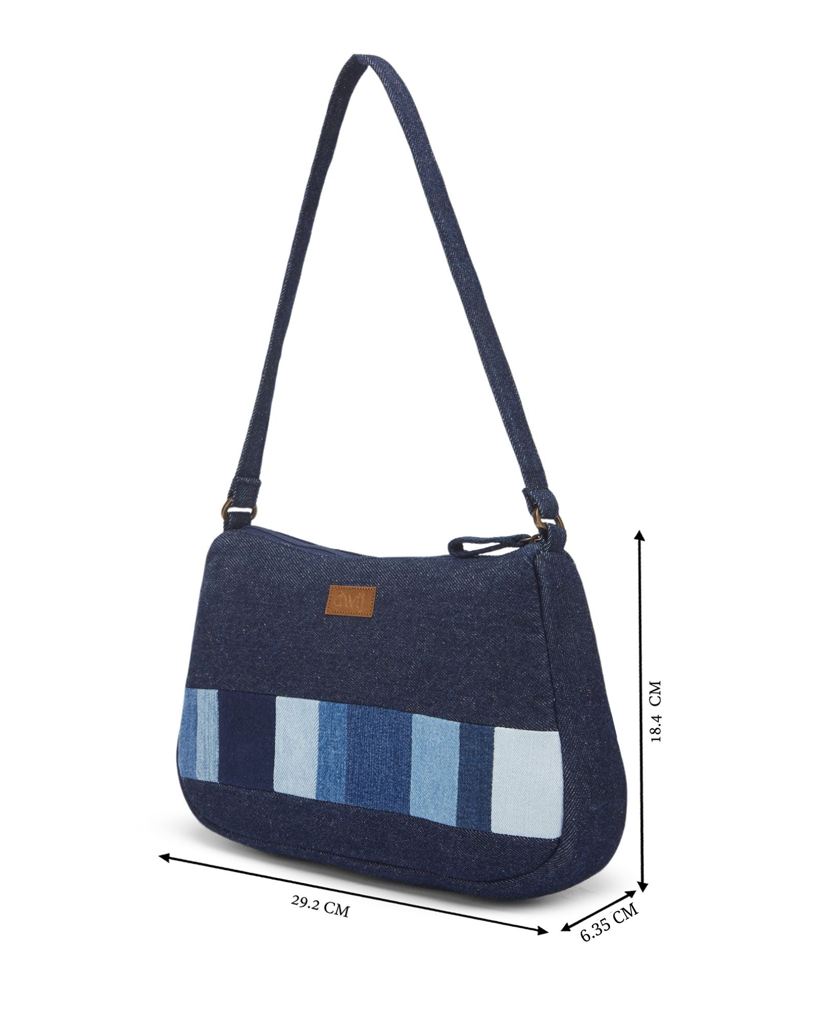 Upcycled Handcrafted Denim Jeans Blue Striped Baguette Bags - Dwij -