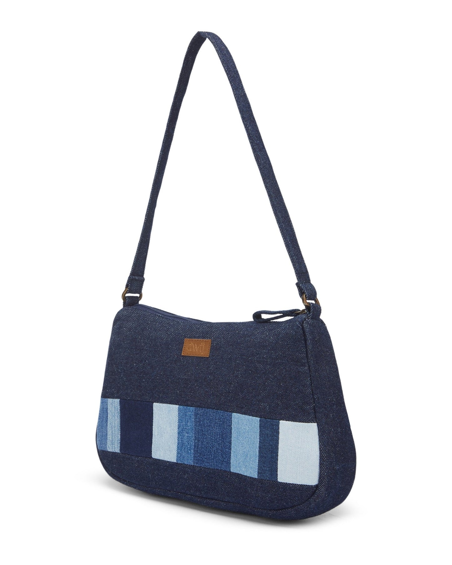 Upcycled Handcrafted Denim Jeans Blue Striped Baguette Bags - Dwij -