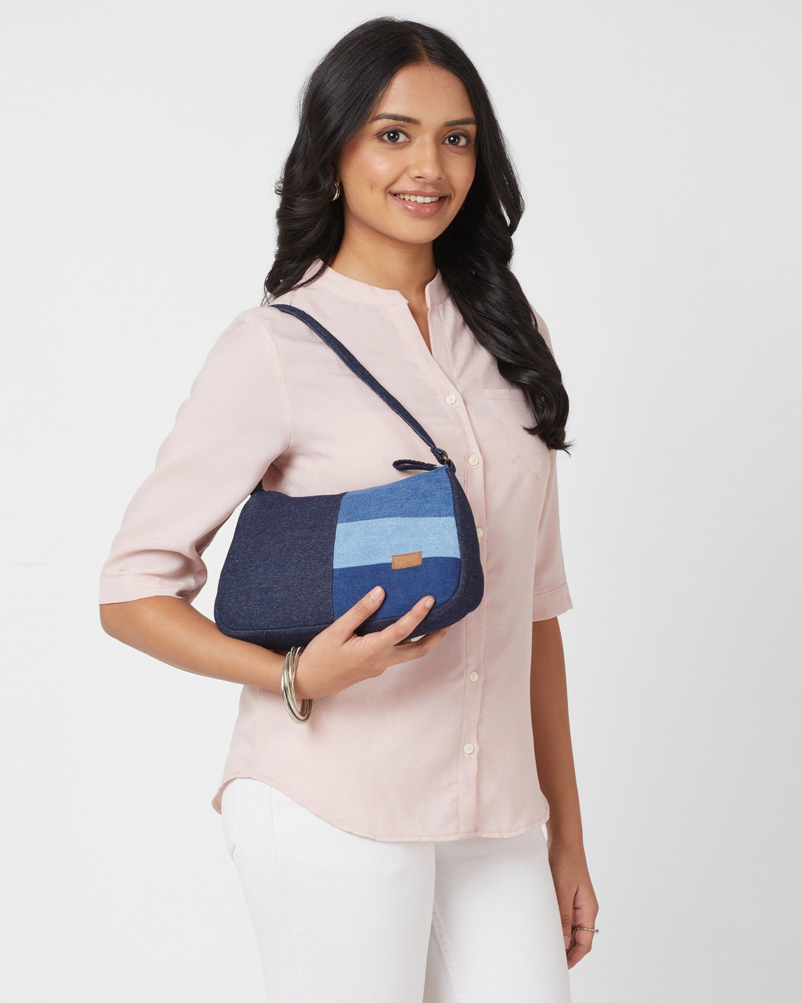 Upcycled Handcrafted Denim Jeans Colour - blocked Baguette - Dwij -