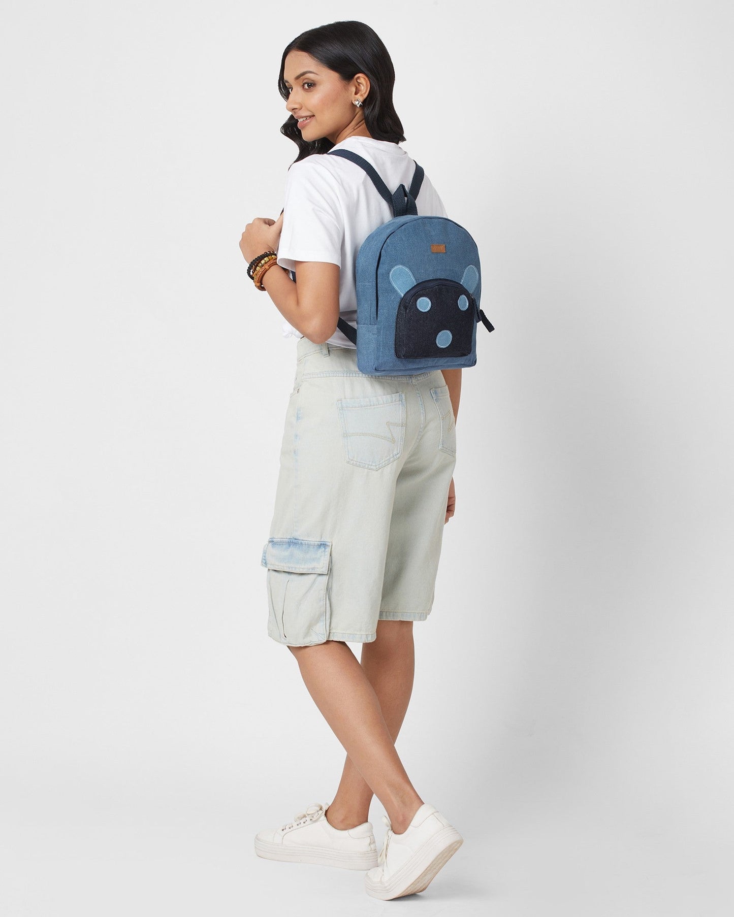 Upcycled Handcrafted Denim Jeans Mini Travel Backpack Bag - Dwij -