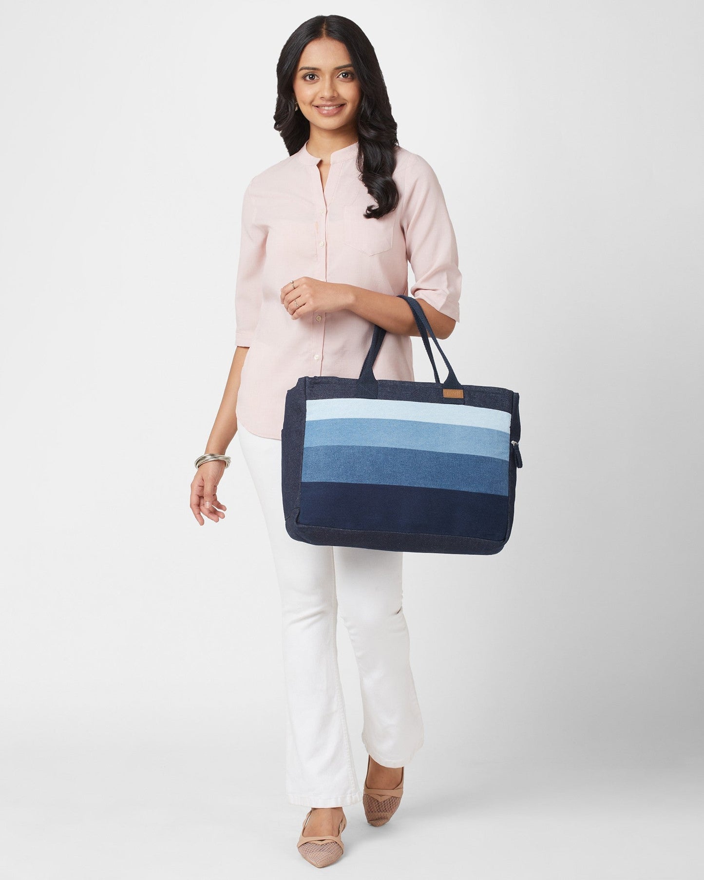 Upcycled Handcrafted Denim Jeans Ocean Laptop Tote - Dwij -