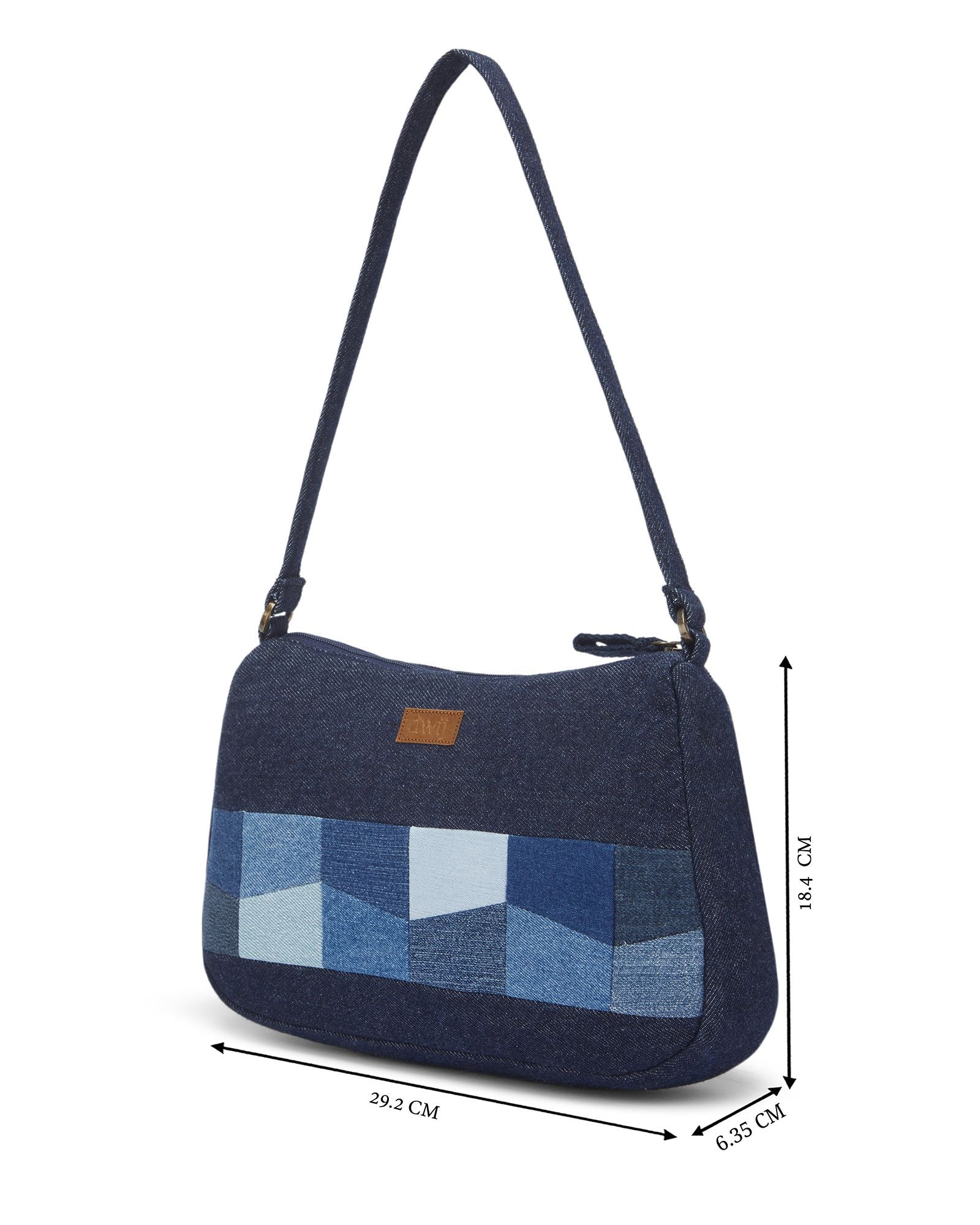 Upcycled Handcrafted Denim Jeans Patched Baguette Bag - Dwij -